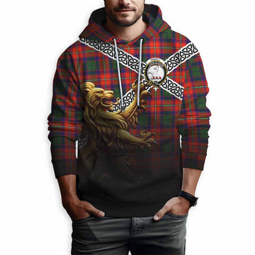 Tartan Vibes Clothing Riddell Crest Tartan Hoodie with Golden Lion Emblem Celtic Style