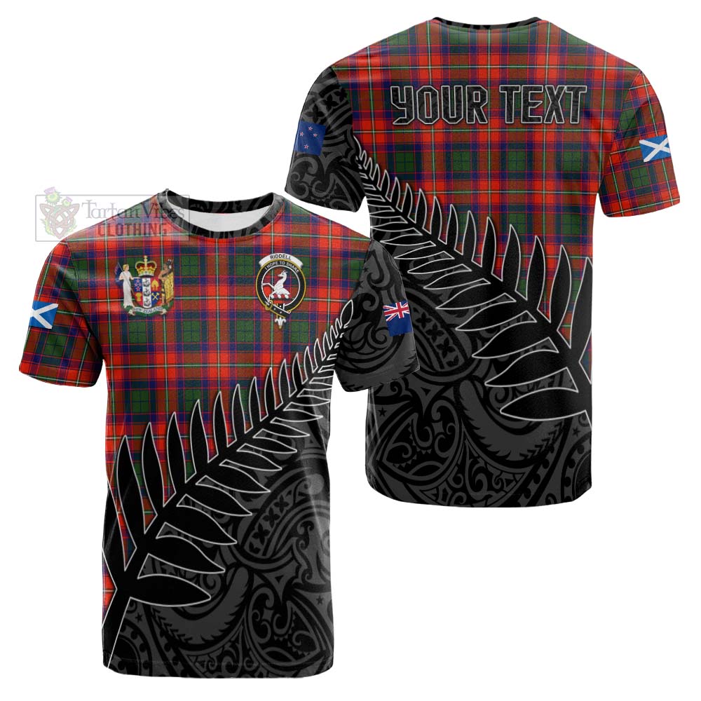 Tartan Vibes Clothing Riddell Crest Tartan Cotton T-shirt with New Zealand Silver Fern Half Style