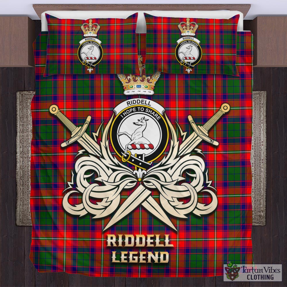 Tartan Vibes Clothing Riddell Tartan Bedding Set with Clan Crest and the Golden Sword of Courageous Legacy