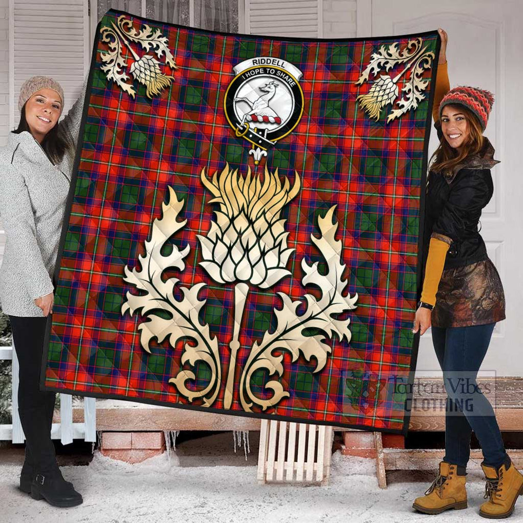 Tartan Vibes Clothing Riddell Tartan Quilt with Family Crest and Golden Thistle Style