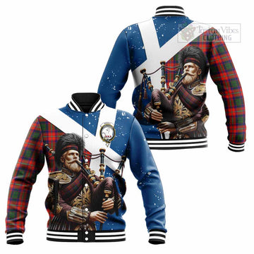 Tartan Vibes Clothing Riddell Tartan Baseball Jacket with Family Crest Scottish Bagpiper Vibes