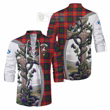 Tartan Vibes Clothing Riddell Tartan Ghillie Kilt Shirt with Family Crest and St. Andrew's Cross Accented by Thistle Vines