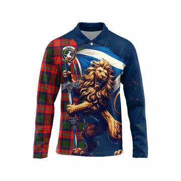 Tartan Vibes Clothing Riddell Tartan Family Crest Long Sleeve Polo Shirt with Scottish Majestic Lion