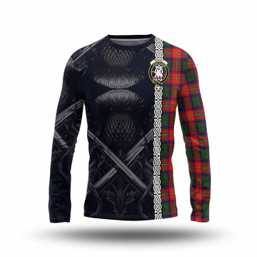 Tartan Vibes Clothing Riddell Tartan Long Sleeve T-Shirt with Family Crest Cross Sword Thistle Celtic Vibes