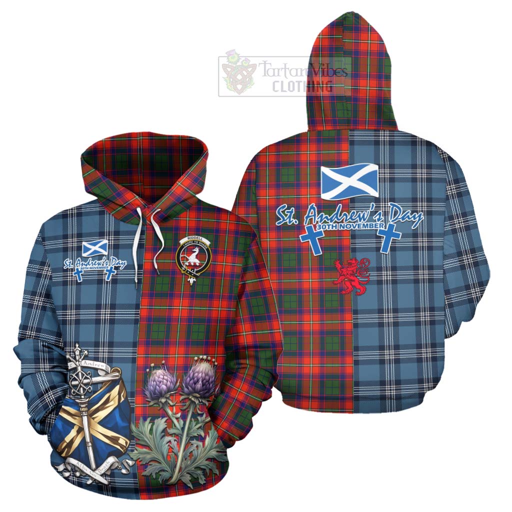 Tartan Vibes Clothing Riddell Tartan Hoodie Happy St. Andrew's Day Half Tartan Style
