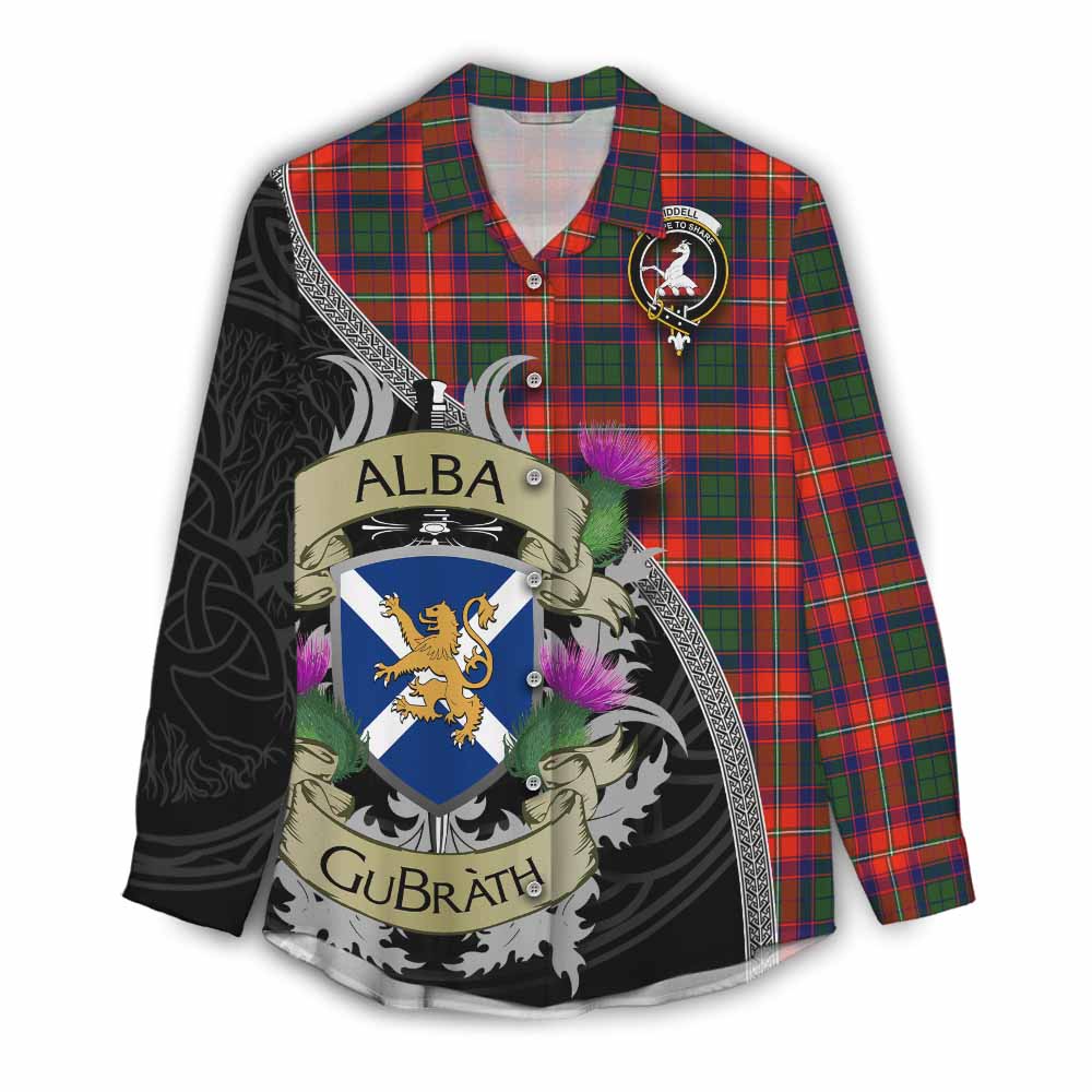 Tartan Vibes Clothing Riddell Tartan Family Crest Women's Casual Shirt Lion Rampant Royal Thistle Shield Celtic Inspired