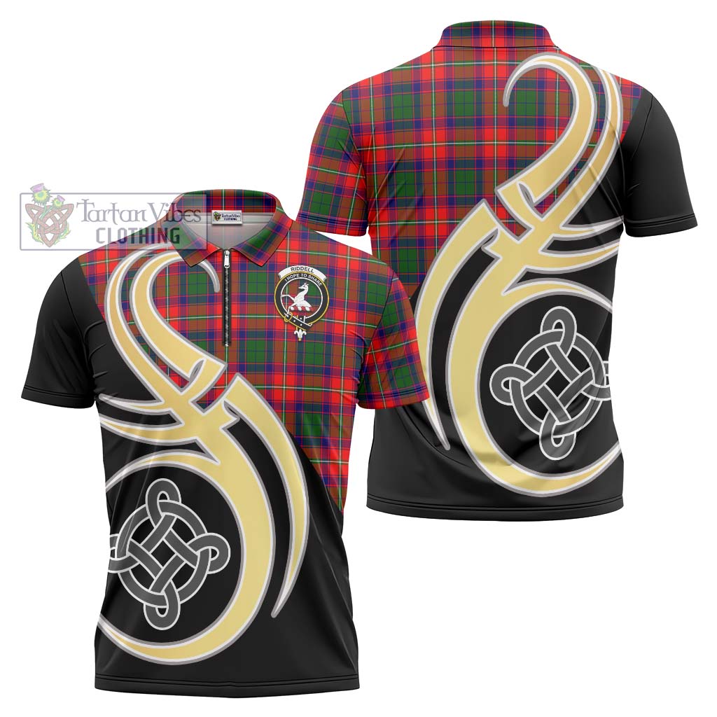Tartan Vibes Clothing Riddell Tartan Zipper Polo Shirt with Family Crest and Celtic Symbol Style