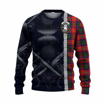 Tartan Vibes Clothing Riddell Tartan Knitted Sweater with Family Crest Cross Sword Thistle Celtic Vibes