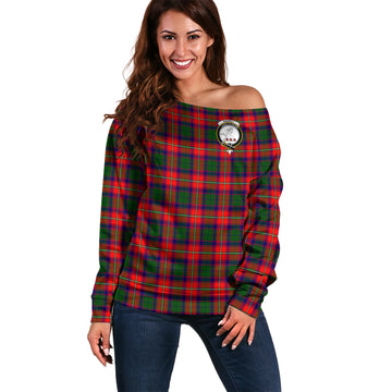 Riddell Tartan Off Shoulder Women Sweater with Family Crest Women - Tartanvibesclothing