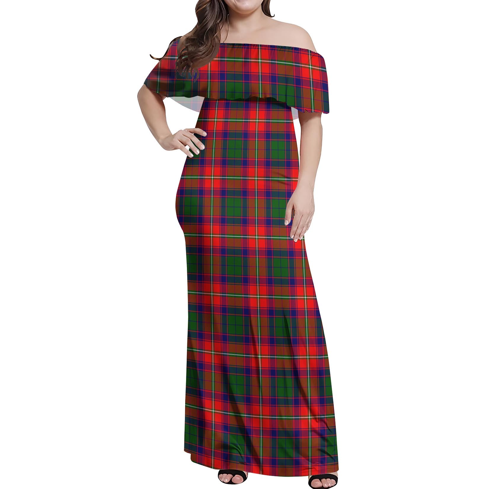 Riddell Tartan Off Shoulder Long Dress Women's Dress - Tartanvibesclothing