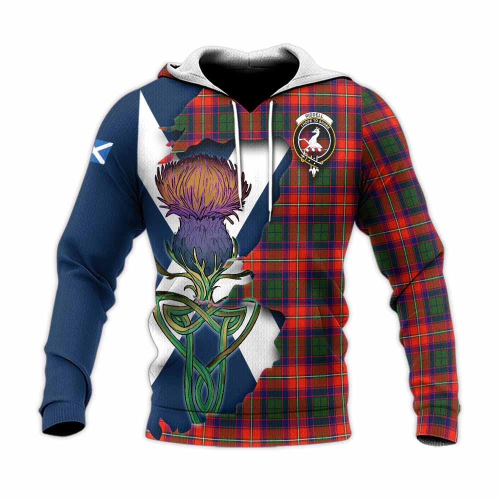Tartan Vibes Clothing Riddell Tartan Family Crest Knitted Hoodie Scottish Thistle Celtic Inspired