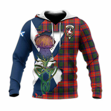 Tartan Vibes Clothing Riddell Tartan Family Crest Knitted Hoodie Scottish Thistle Celtic Inspired