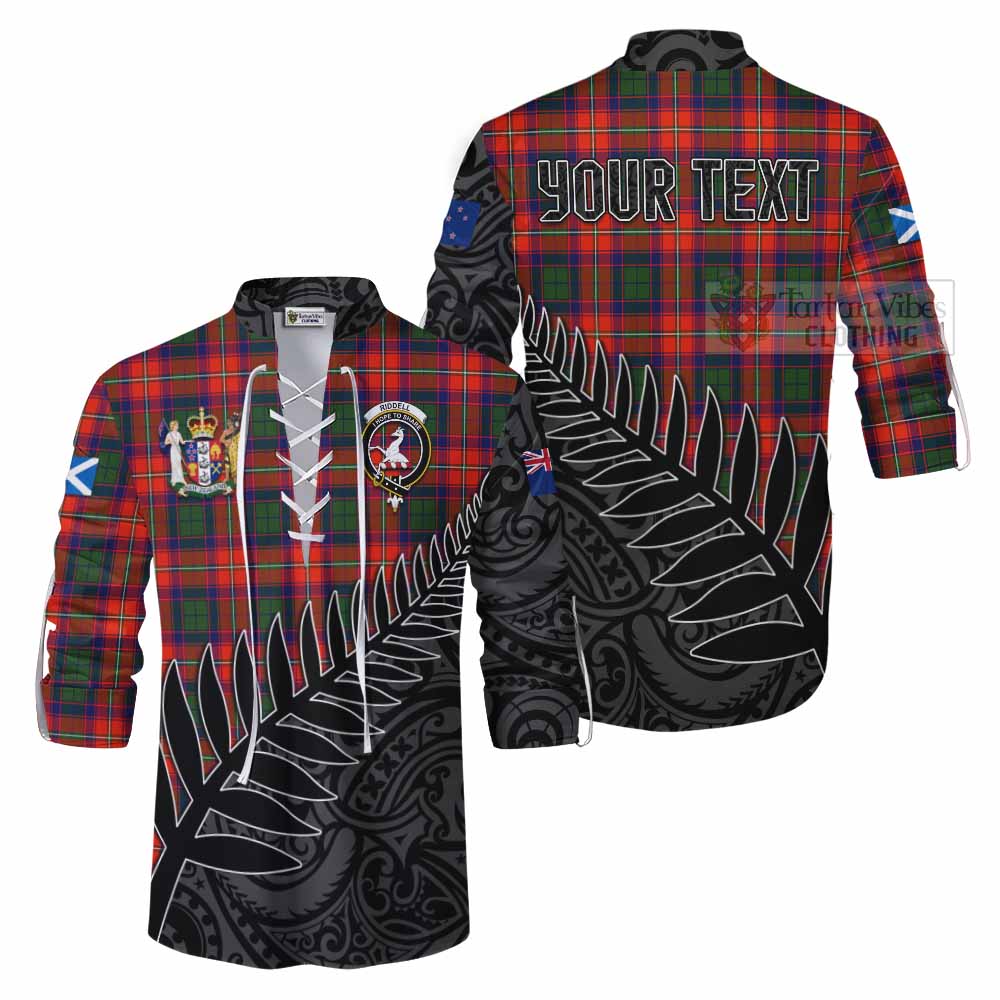 Tartan Vibes Clothing Riddell Crest Tartan Ghillie Kilt Shirt with New Zealand Silver Fern Half Style