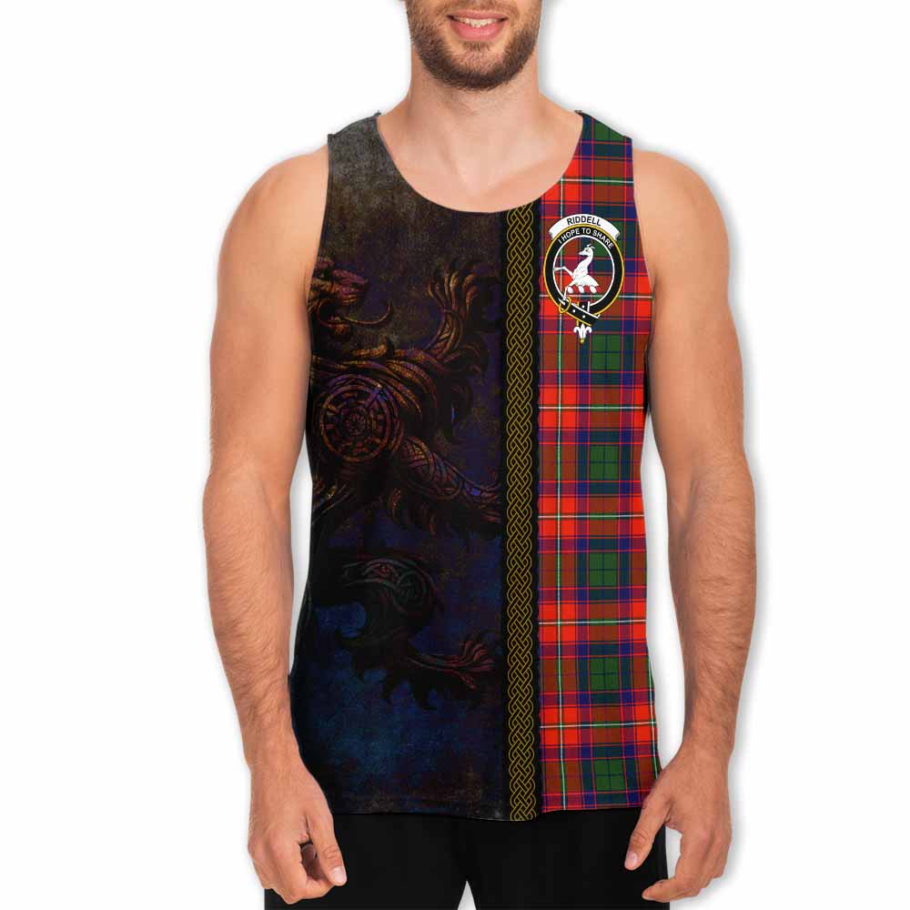 Tartan Vibes Clothing Riddell Tartan Family Crest Men's Tank Top Alba Gu Brath Be Brave Lion Ancient Style