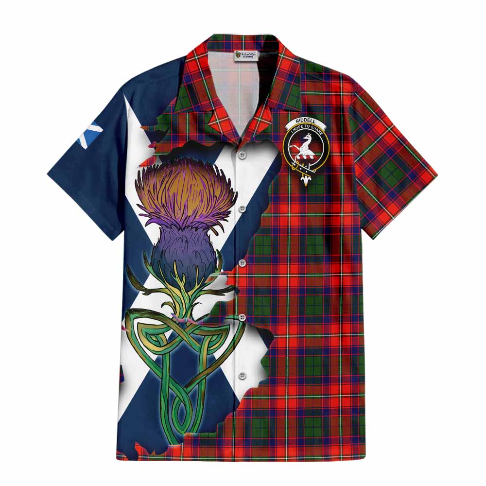 Tartan Vibes Clothing Riddell Tartan Family Crest Short Sleeve Button Shirt Scottish Thistle Celtic Inspired