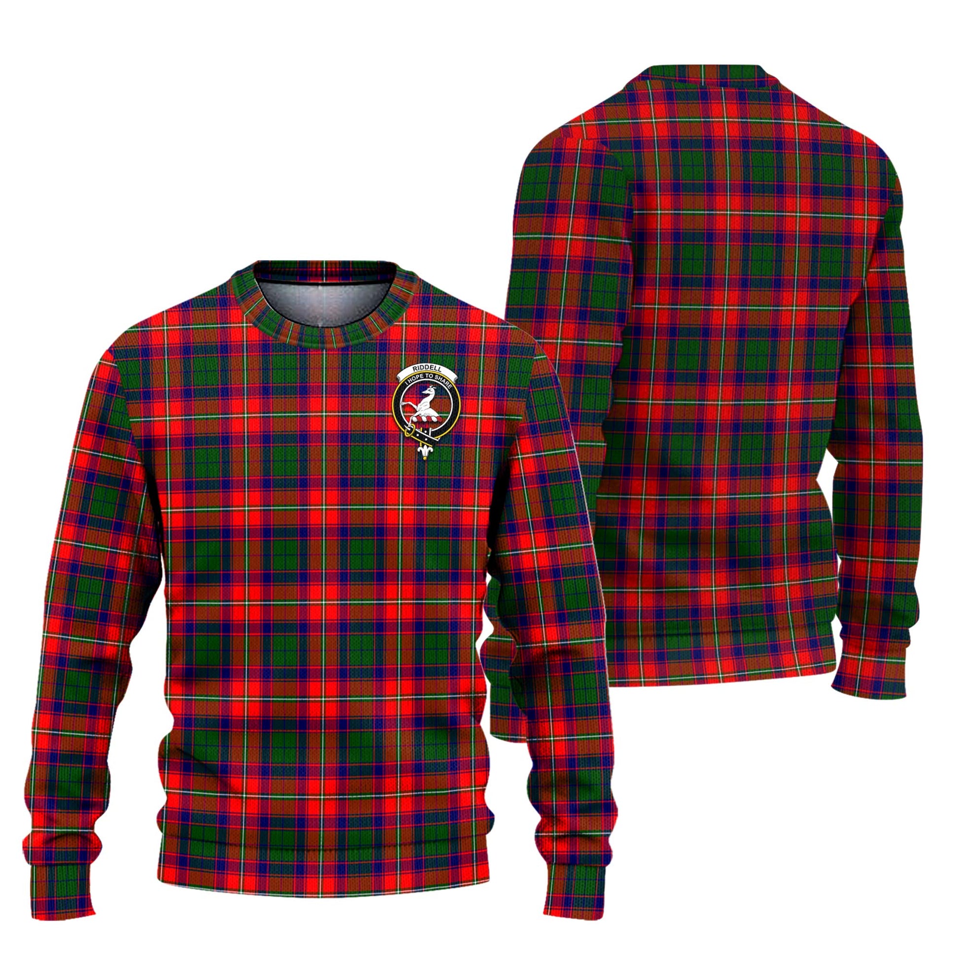 Riddell Tartan Knitted Sweater with Family Crest Unisex - Tartanvibesclothing