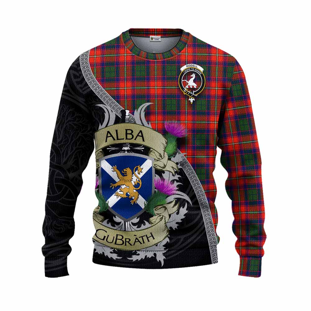 Tartan Vibes Clothing Riddell Tartan Family Crest Knitted Sweater Lion Rampant Royal Thistle Shield Celtic Inspired
