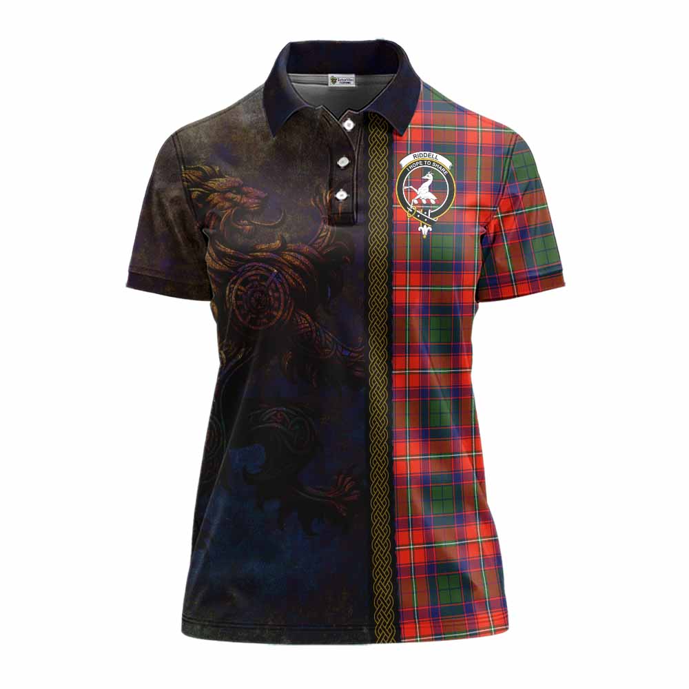 Tartan Vibes Clothing Riddell Tartan Family Crest Women's Polo Shirt Alba Gu Brath Be Brave Lion Ancient Style