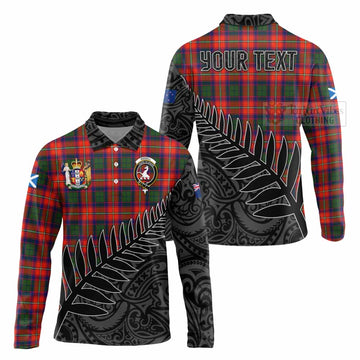 Tartan Vibes Clothing Riddell Crest Tartan Long Sleeve Polo Shirt with New Zealand Silver Fern Half Style