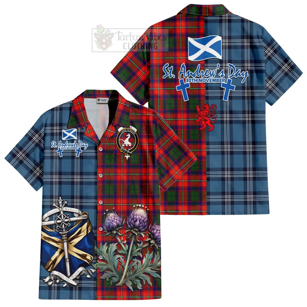 Tartan Vibes Clothing Riddell Tartan Short Sleeve Button Shirt Happy St. Andrew's Day Half Tartan Style