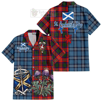 Tartan Vibes Clothing Riddell Tartan Short Sleeve Button Shirt Happy St. Andrew's Day Half Tartan Style