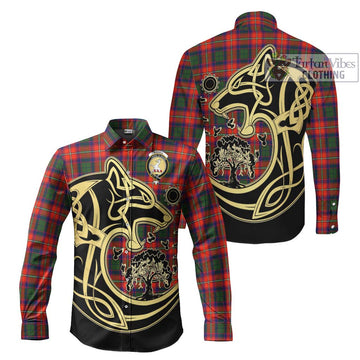 Riddell Tartan Long Sleeve Button Shirt with Family Crest Celtic Wolf Style Men's Shirt S - Tartan Vibes Clothing