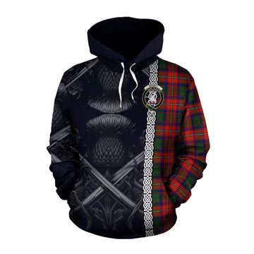 Tartan Vibes Clothing Riddell Tartan Cotton Hoodie with Family Crest Cross Sword Thistle Celtic Vibes