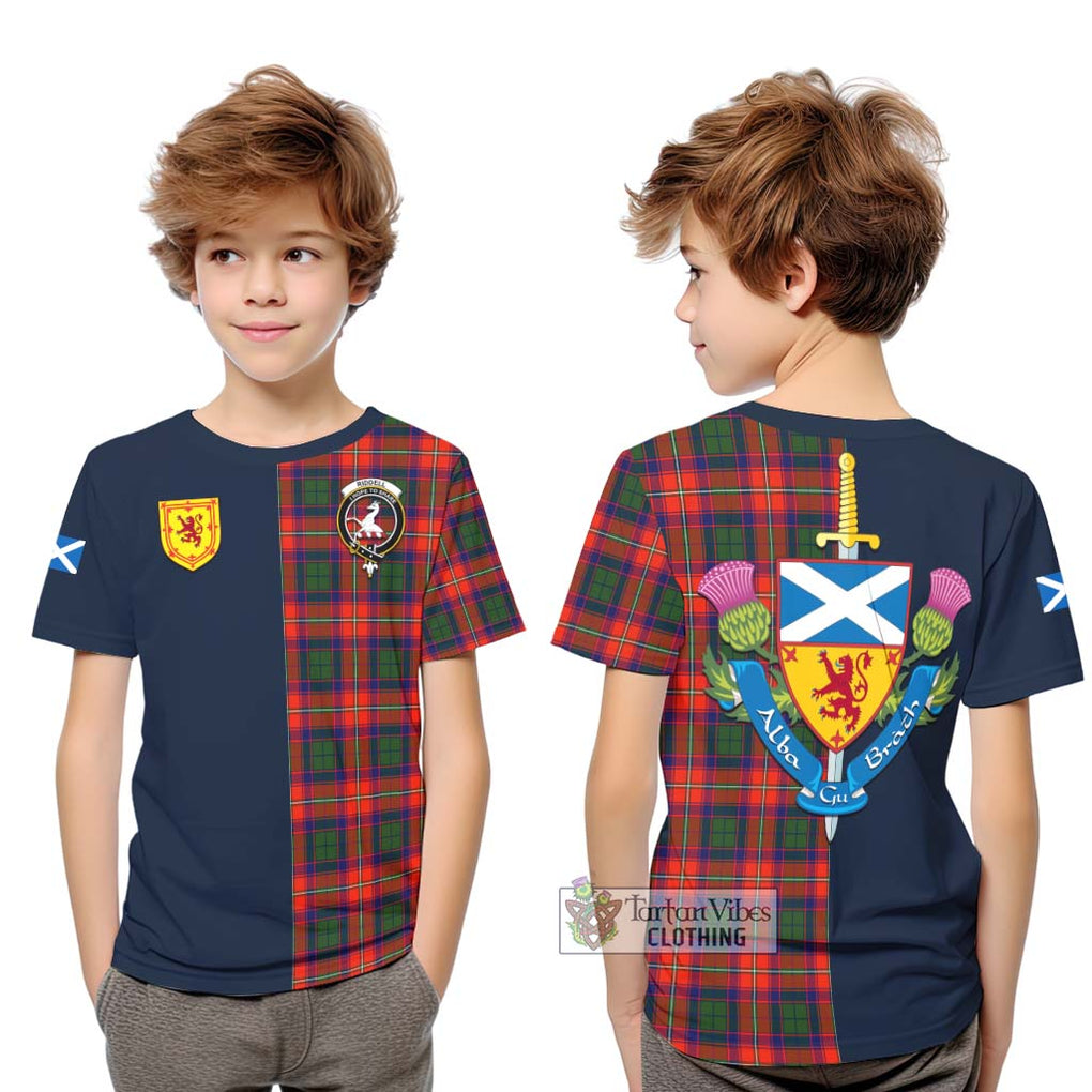 Tartan Vibes Clothing Riddell Tartan Kid T-Shirt with Scottish Lion Royal Arm Half Style