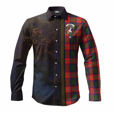 Tartan Vibes Clothing Riddell Tartan Family Crest Long Sleeve Button Shirt Alba Gu Brath Be Brave Lion Ancient Style