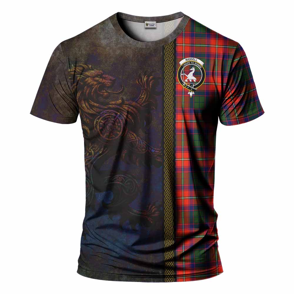 Tartan Vibes Clothing Riddell Tartan Family Crest T-Shirt Alba Gu Brath Be Brave Lion Ancient Style