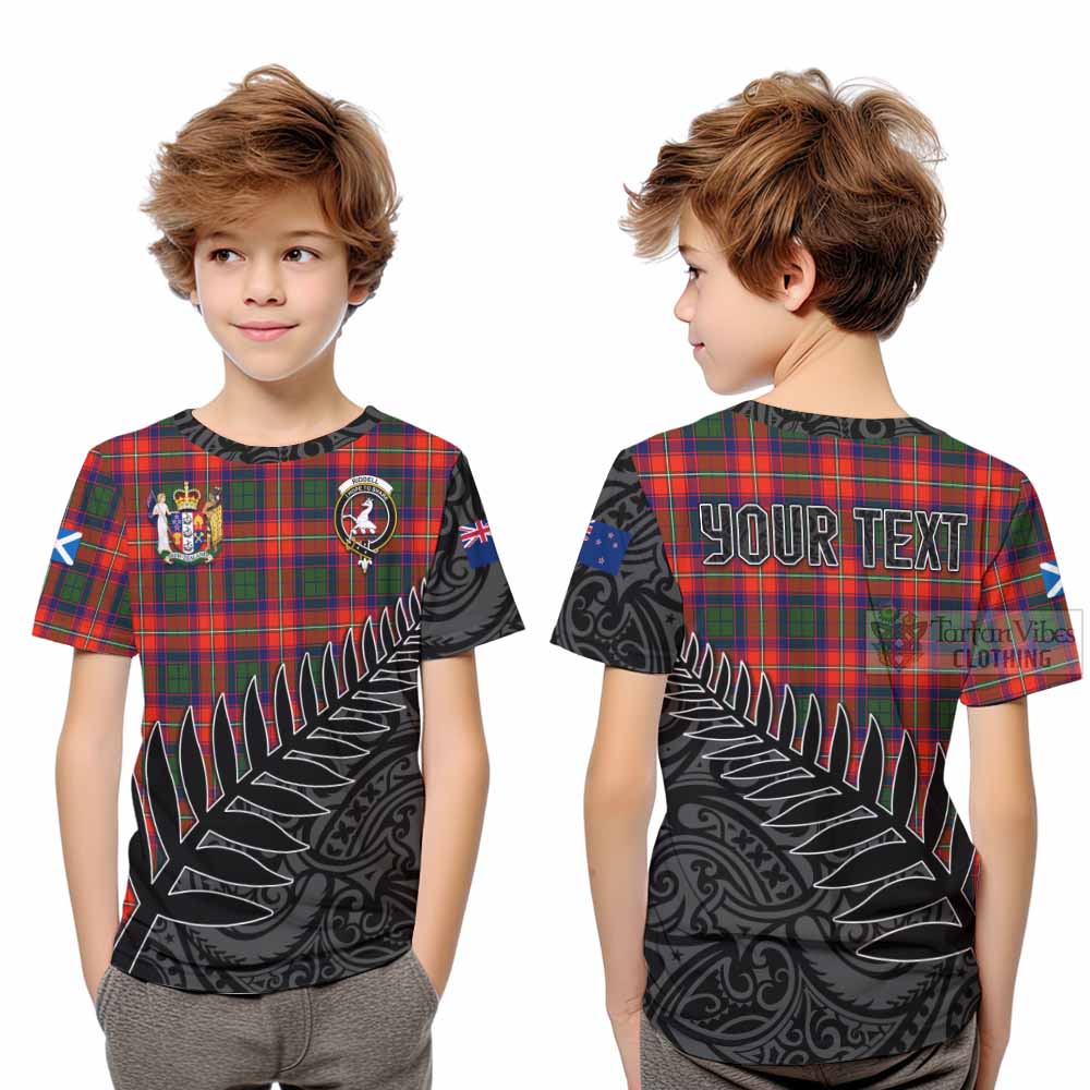 Tartan Vibes Clothing Riddell Crest Tartan Kid T-Shirt with New Zealand Silver Fern Half Style