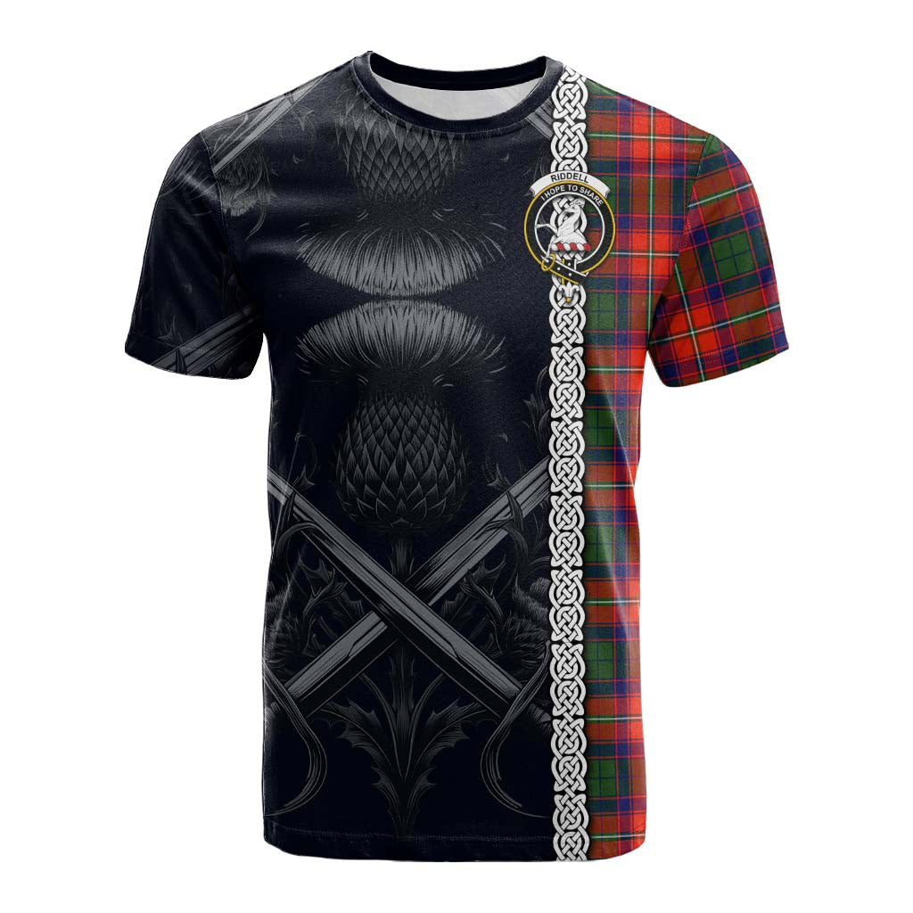 Tartan Vibes Clothing Riddell Tartan Cotton T-shirt with Family Crest Cross Sword Thistle Celtic Vibes