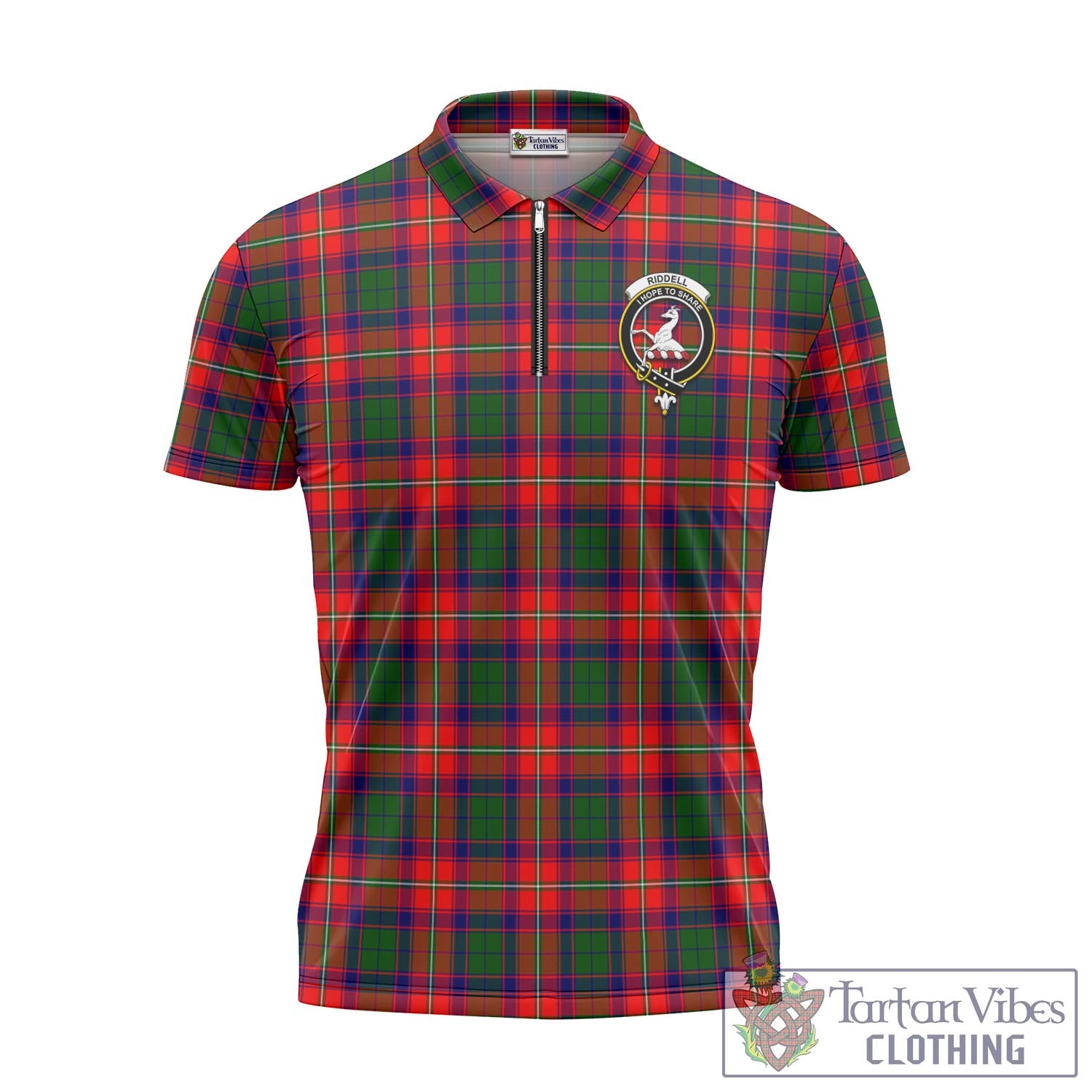 Tartan Vibes Clothing Riddell Tartan Zipper Polo Shirt with Family Crest