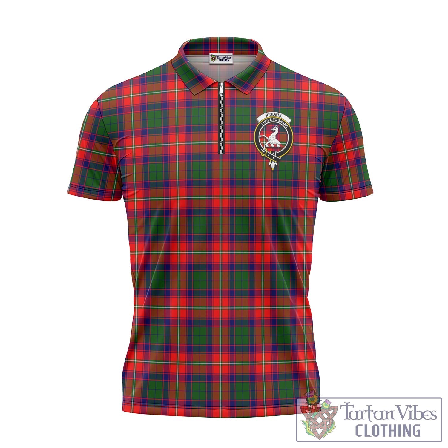 Riddell Tartan Zipper Polo Shirt with Family Crest Unisex - Tartan Vibes Clothing