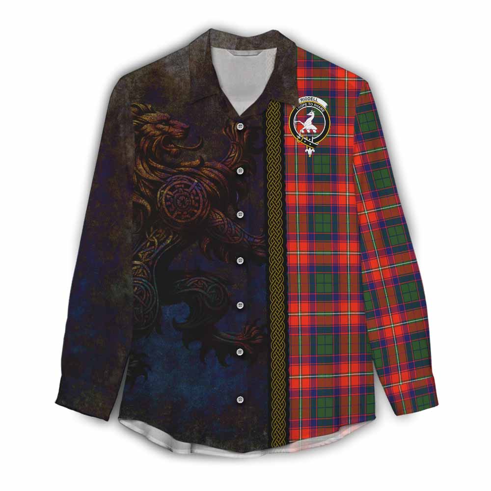 Tartan Vibes Clothing Riddell Tartan Family Crest Women's Casual Shirt Alba Gu Brath Be Brave Lion Ancient Style