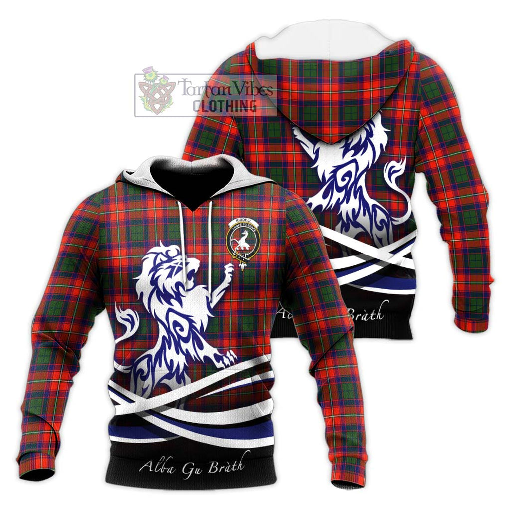 Riddell Tartan Knitted Hoodie with Alba Gu Brath Regal Lion Emblem Unisex Knitted Pullover Hoodie - Tartanvibesclothing Shop