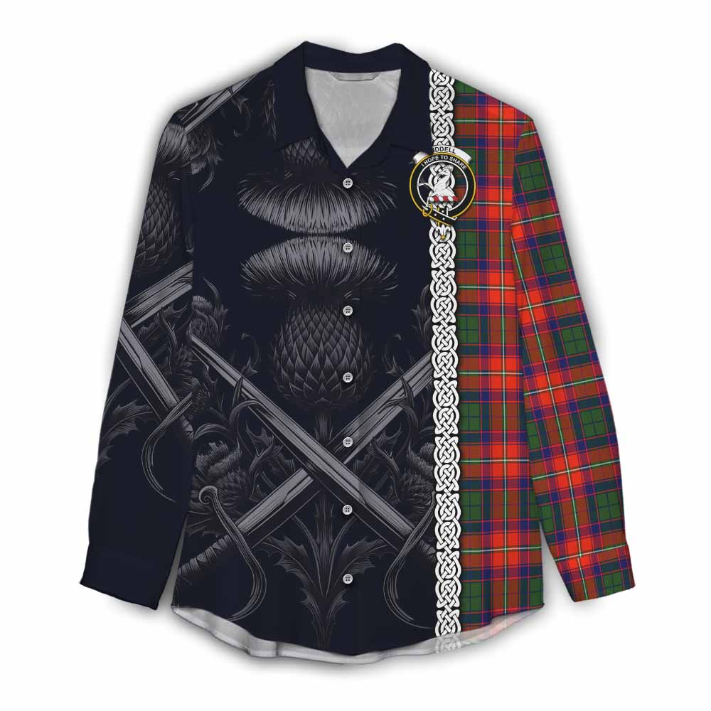 Tartan Vibes Clothing Riddell Tartan Women's Casual Shirt with Family Crest Cross Sword Thistle Celtic Vibes