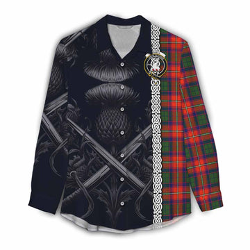Tartan Vibes Clothing Riddell Tartan Women's Casual Shirt with Family Crest Cross Sword Thistle Celtic Vibes