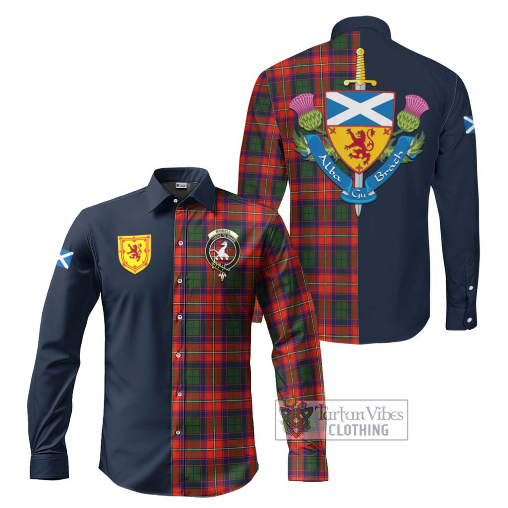 Tartan Vibes Clothing Riddell Tartan Long Sleeve Button Shirt with Scottish Lion Royal Arm Half Style