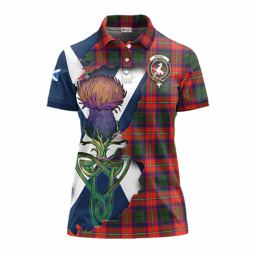 Tartan Vibes Clothing Riddell Tartan Family Crest Women's Polo Shirt Scottish Thistle Celtic Inspired