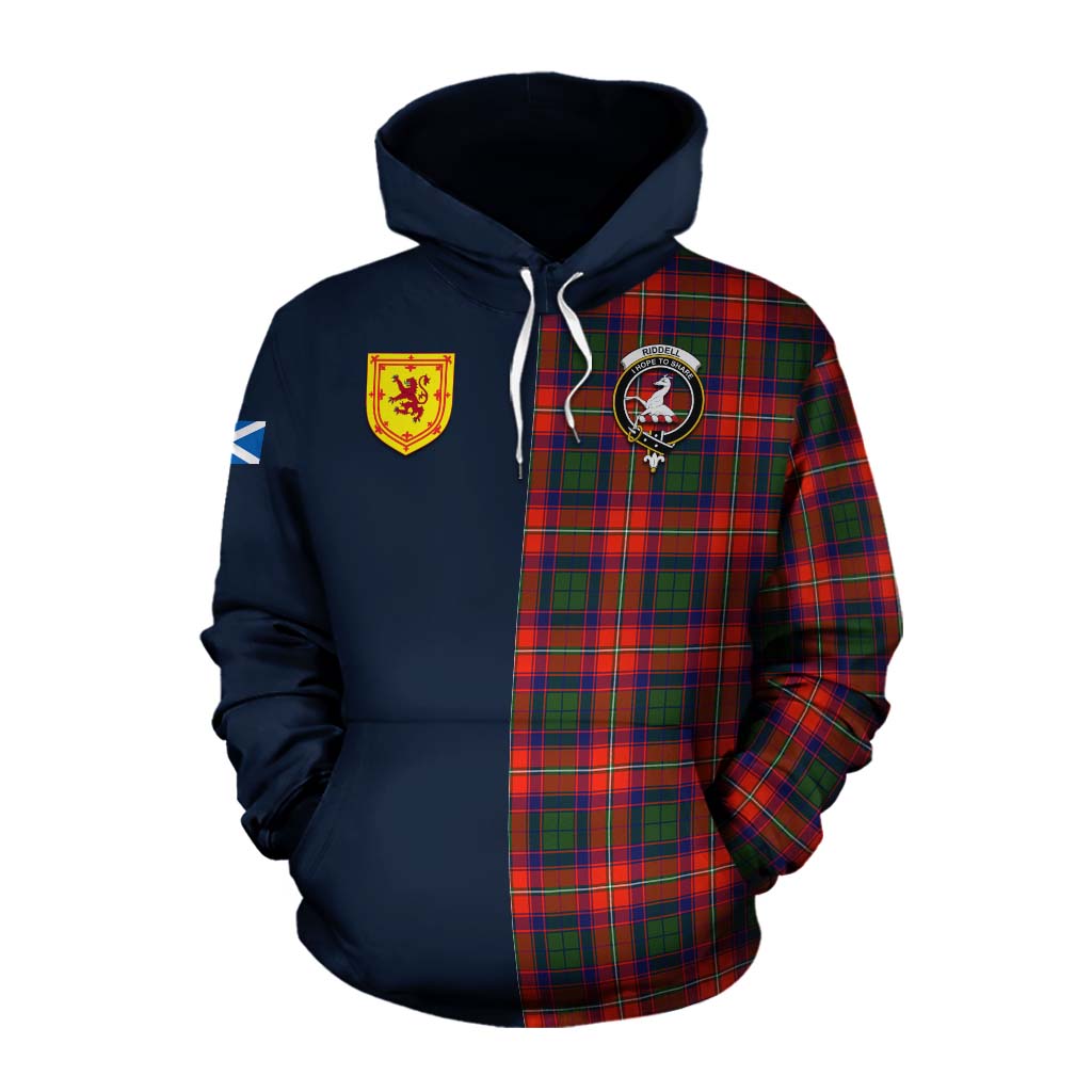 Tartan Vibes Clothing Riddell Tartan Cotton Hoodie Alba with Scottish Lion Royal Arm Half Style