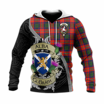 Tartan Vibes Clothing Riddell Tartan Family Crest Knitted Hoodie Lion Rampant Royal Thistle Shield Celtic Inspired