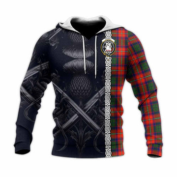 Tartan Vibes Clothing Riddell Tartan Knitted Hoodie with Family Crest Cross Sword Thistle Celtic Vibes