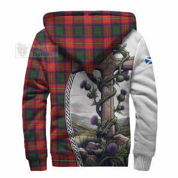 Tartan Vibes Clothing Riddell Tartan Sherpa Hoodie with Family Crest and St. Andrew's Cross Accented by Thistle Vines