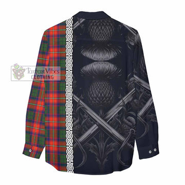 Tartan Vibes Clothing Riddell Tartan Women's Casual Shirt with Family Crest Cross Sword Thistle Celtic Vibes