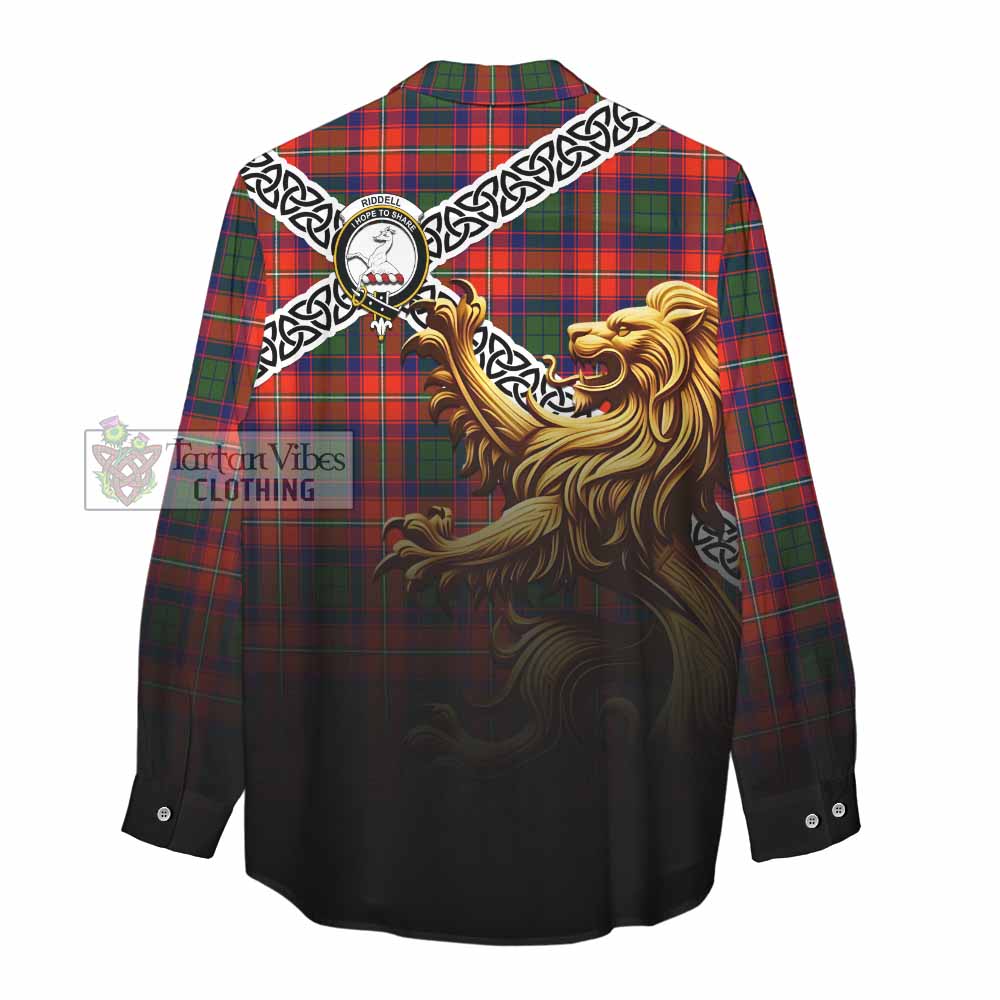 Tartan Vibes Clothing Riddell Crest Tartan Women's Casual Shirt with Golden Lion Emblem Celtic Style