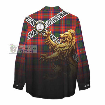 Tartan Vibes Clothing Riddell Crest Tartan Women's Casual Shirt with Golden Lion Emblem Celtic Style