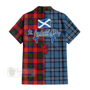 Tartan Vibes Clothing Riddell Tartan Short Sleeve Button Shirt Happy St. Andrew's Day Half Tartan Style