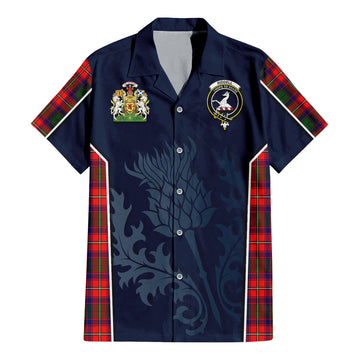 Riddell Tartan Short Sleeve Button Up Shirt with Family Crest and Scottish Thistle Vibes Sport Style