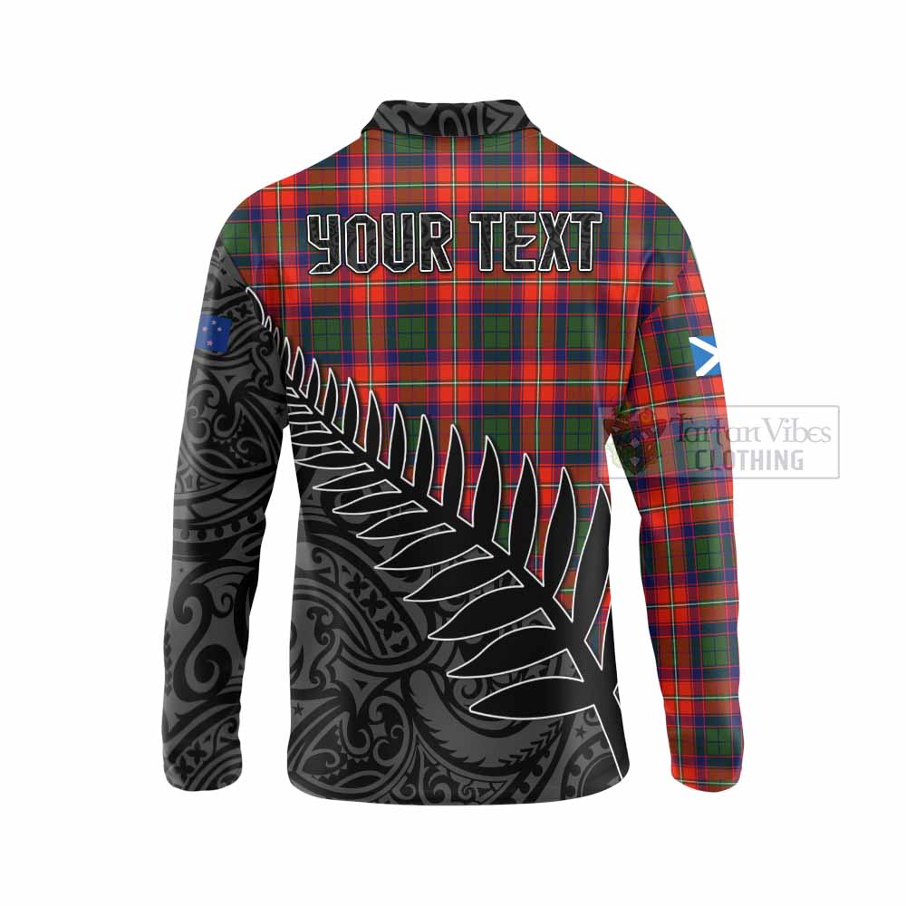Tartan Vibes Clothing Riddell Crest Tartan Long Sleeve Polo Shirt with New Zealand Silver Fern Half Style